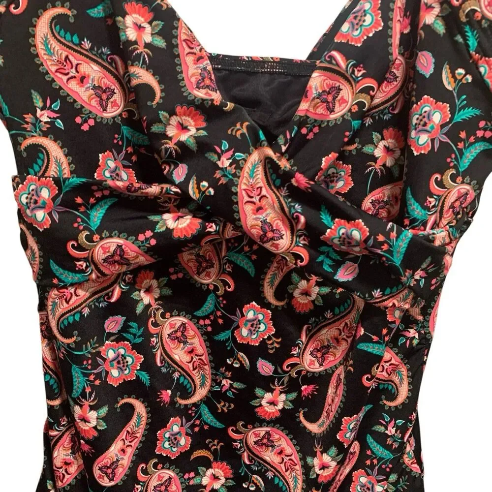 Lands End Womens V Neck Wrap Underwire Paisley Print Tankini Swim Top 6 Beach